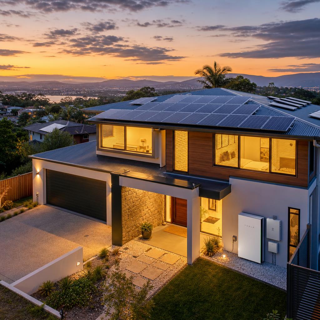 Modern Australian home with premium solar panels and battery storage