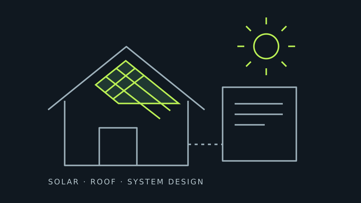 Illustration of rooftop solar, sunlight and a planning document