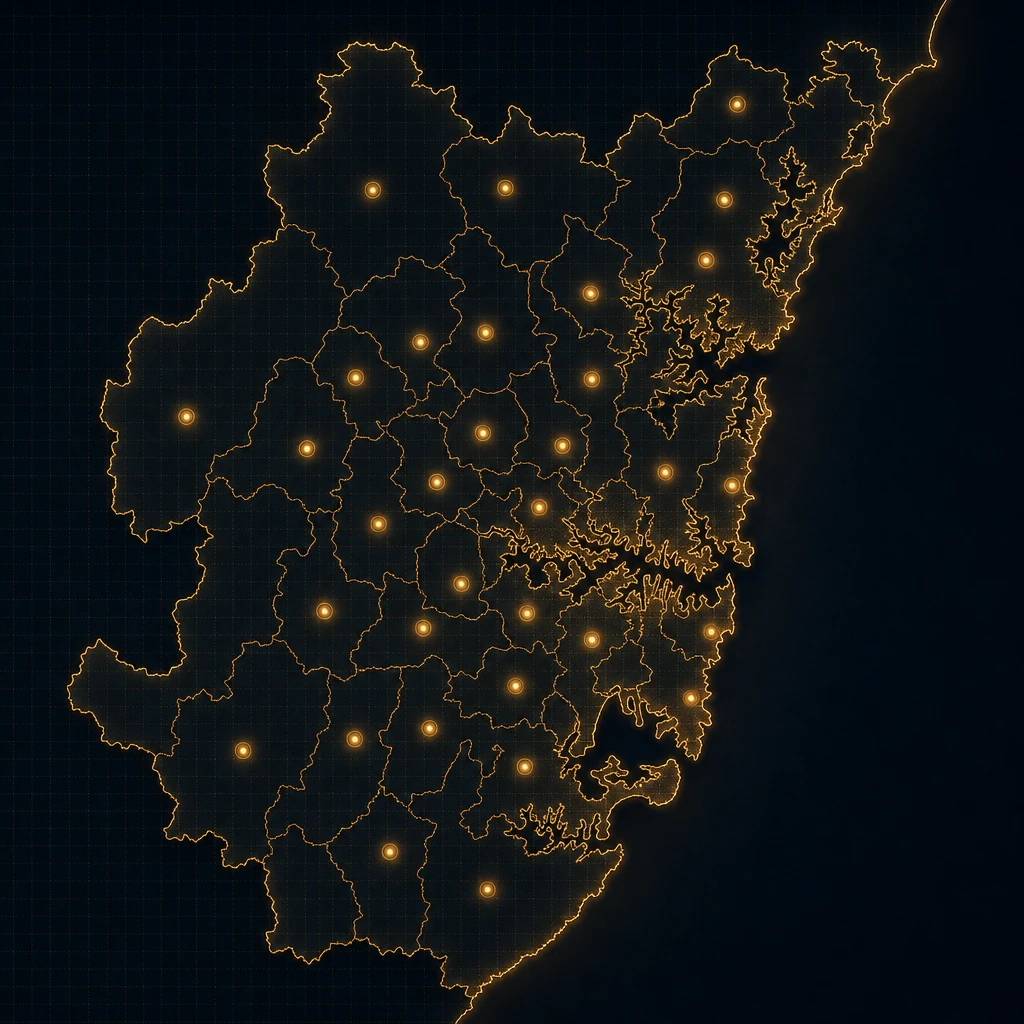 Premium map of Greater Sydney highlighting our solar and battery service coverage